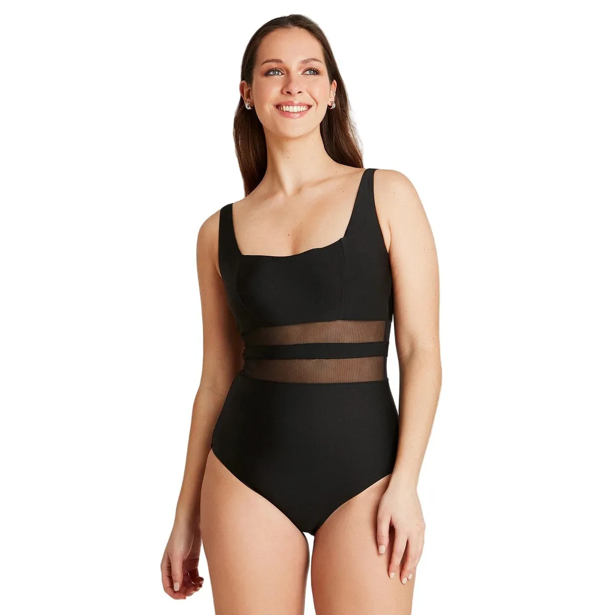 CURVI - Traje De Baño 1 Pieza Con Transparencia En Cintura Negro