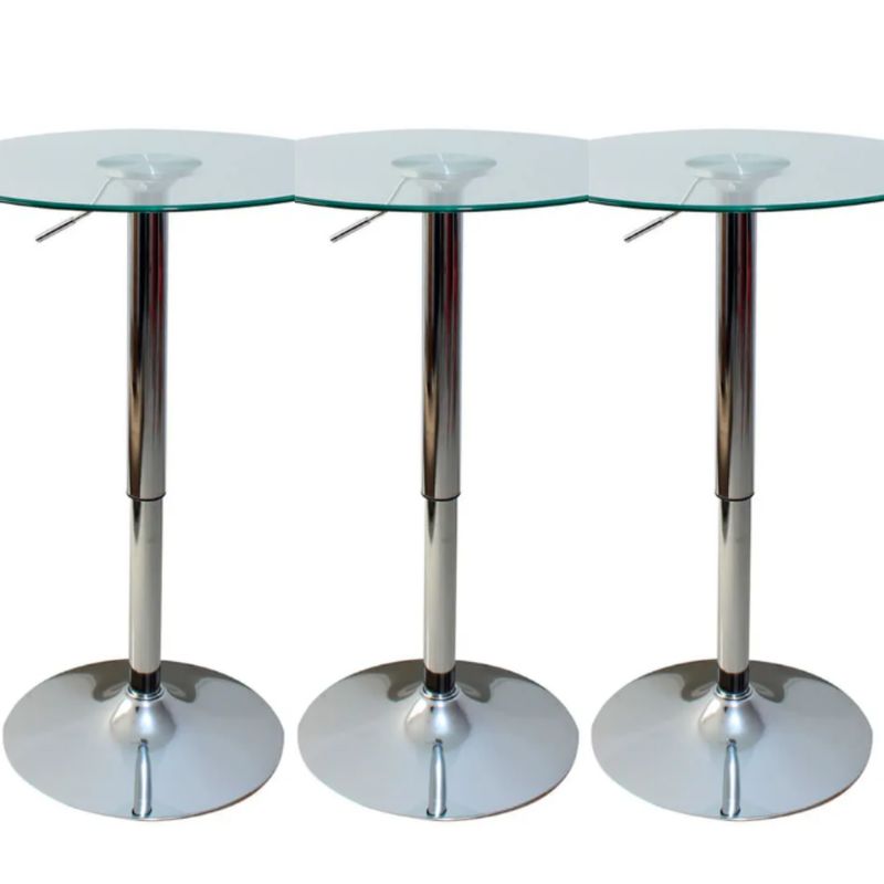 ARTIHOGAR - Set 3 Mesas de Bar Vidrio Templado Regulable  70 CM Diámetro
