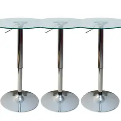 ARTIHOGAR - Set 3 Mesas de Bar Vidrio Templado Regulable 70 CM Diámetro