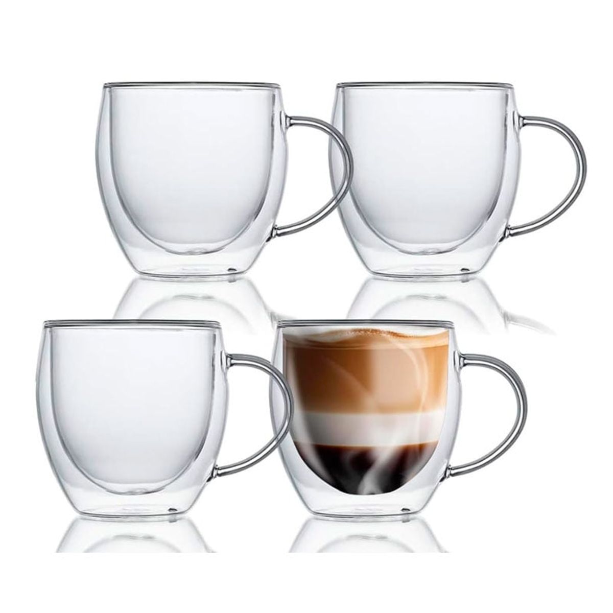 GENERICO - Pack 4 Tazas Doble Pared Vidrio 250ml Cafe Te Chocolate