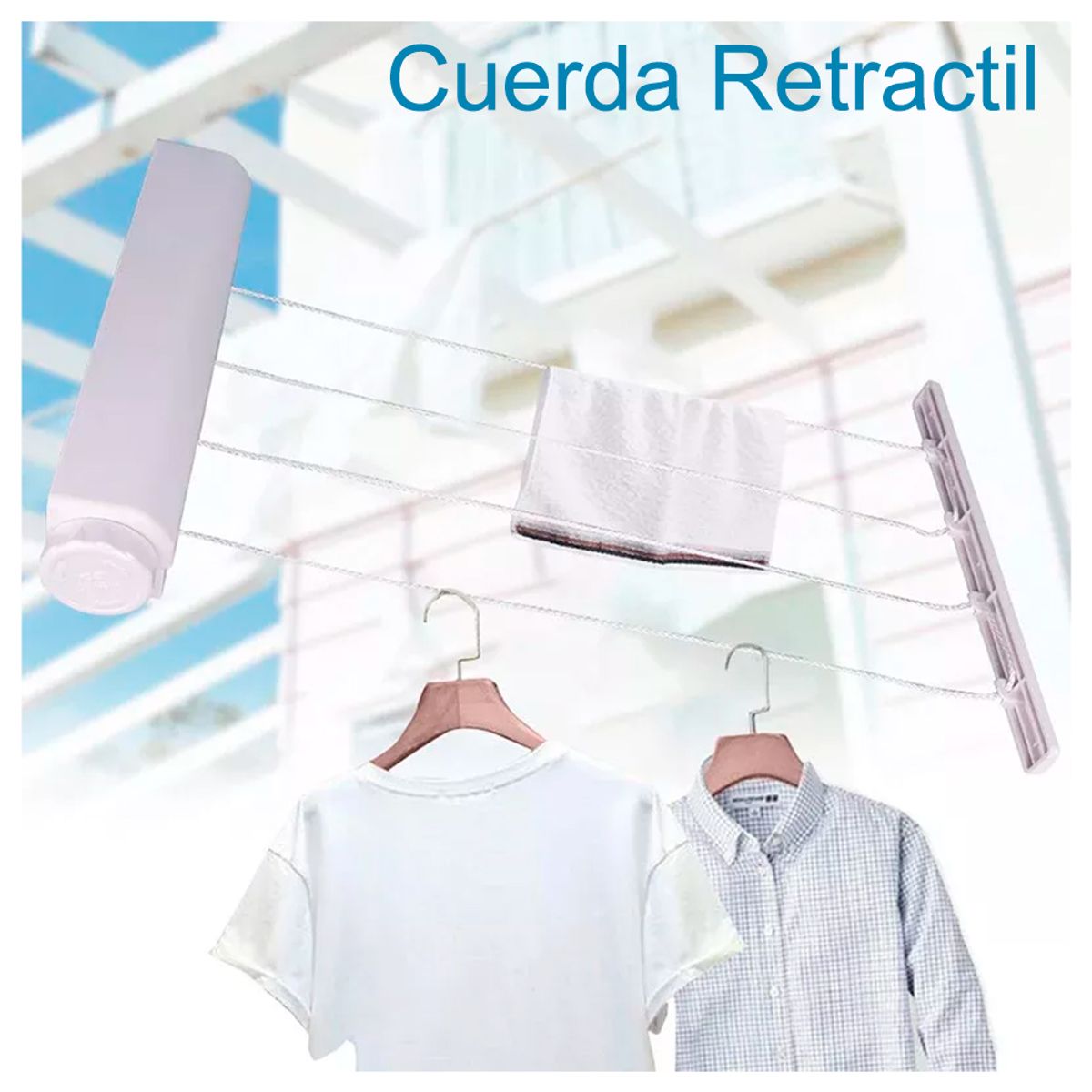 IRM - Tendedero Cuerda Secador Ropa Retráctil De Pared Blanco
