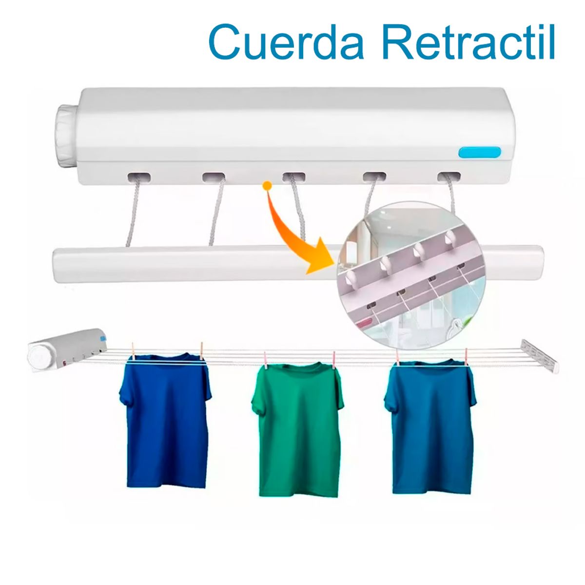 IRM - Tendedero Cuerda Secador Ropa Retráctil De Pared Blanco
