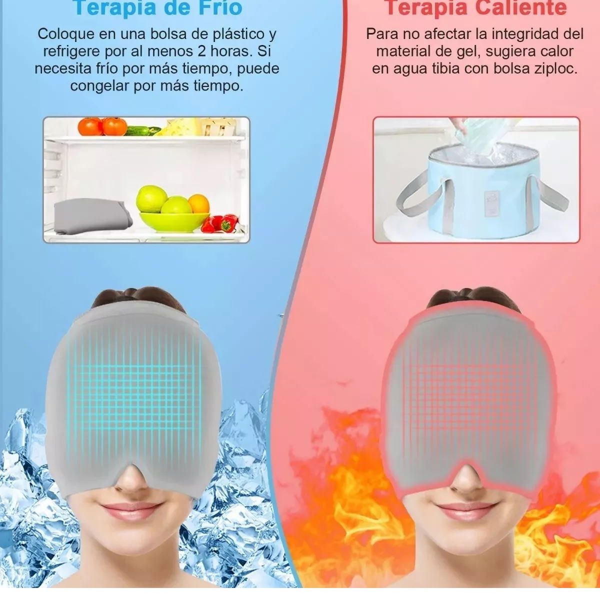 GENERICO - Pack X2 Gorro Gel Alivio De Migraña Frío Calor Color Gris