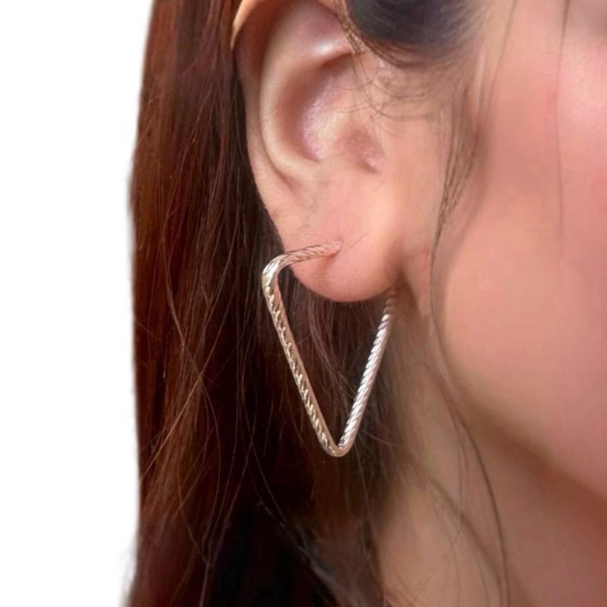 GENERICO - Aros Argolla Triangulo Facetado Plata Fina 30mm Mujer