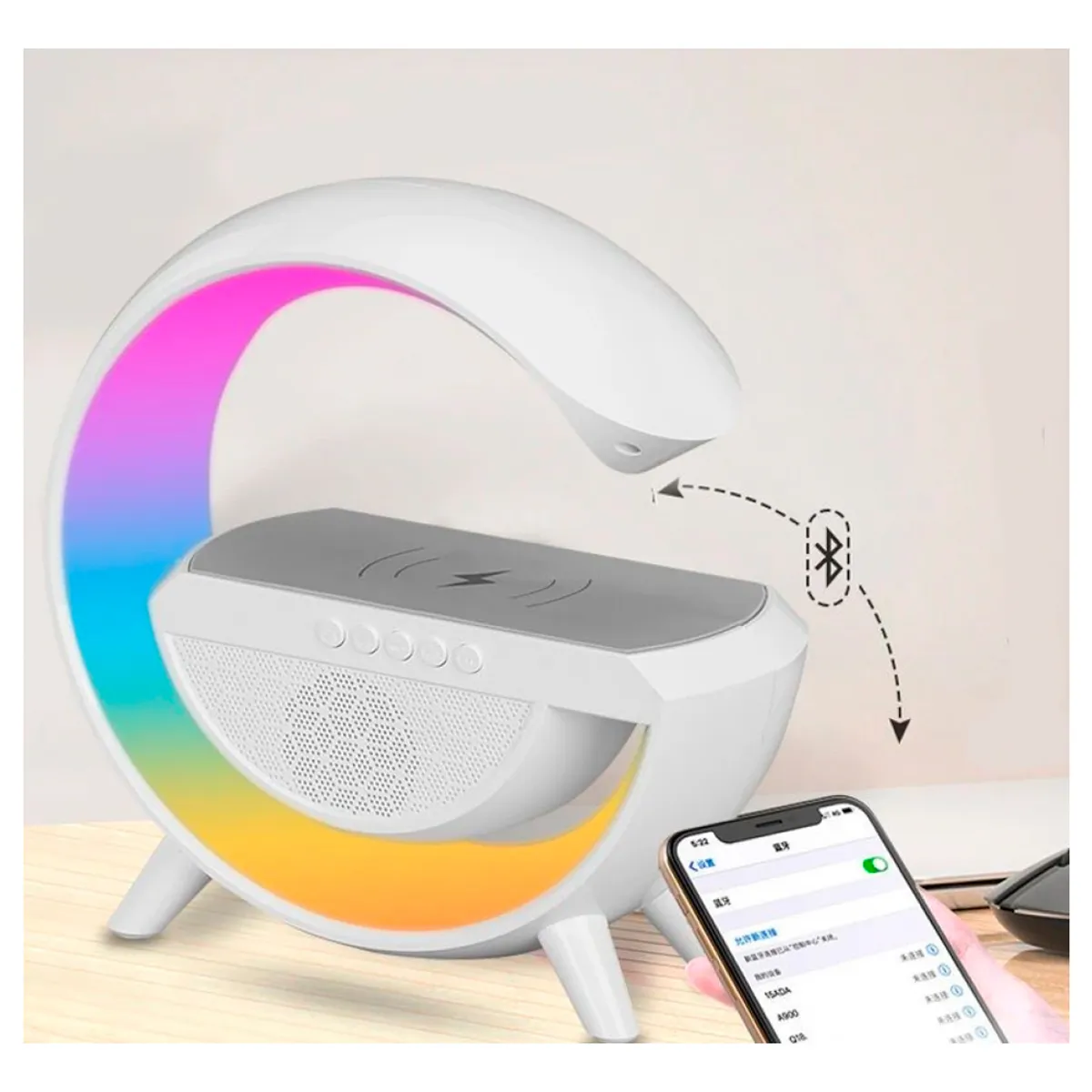 HAOMING - Lampara Inteligente G Con Luces Rgb Bocina Cargador Inalámbrico