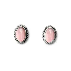 ANDREA COGGIOLA JOYAS - Aros Botón Óvalo Trenzado Cuarzo Rosa Plata Fina 925