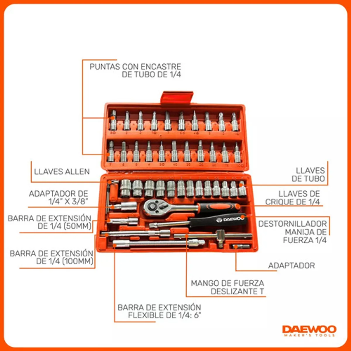 DAEWOO - Kit Set De Herramientas Dados Daewoo Dahts046-d 46 Piezas
