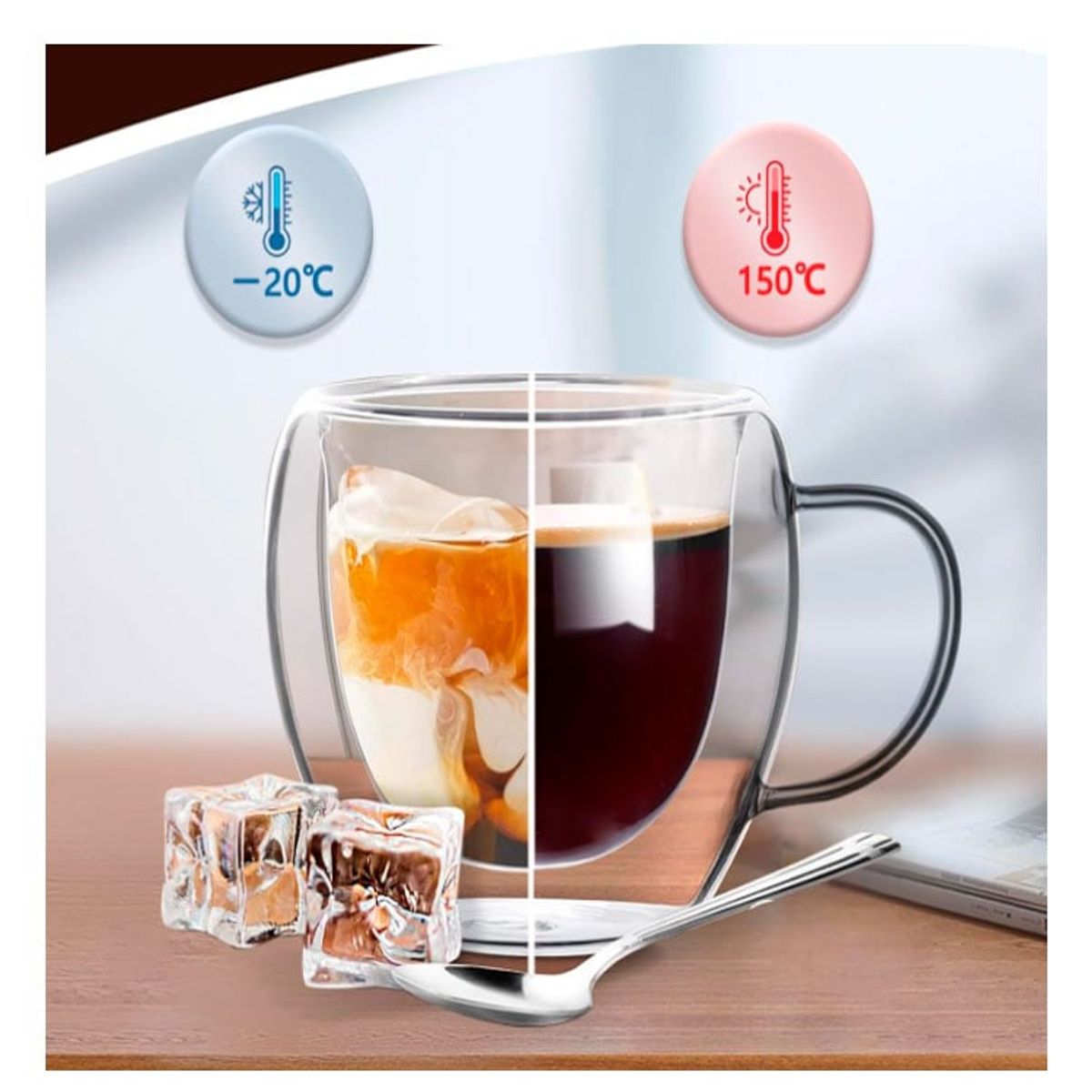 GENERICO - Pack 2 Tazas Doble Pared Vidrio 250ml Cafe Te Chocolate