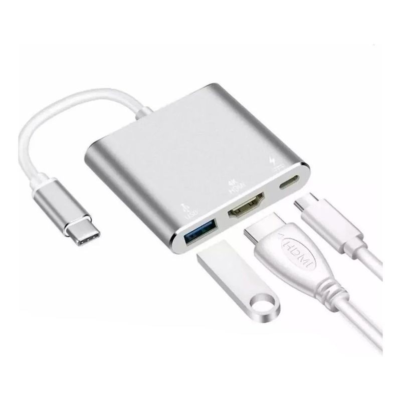 GENERICO - Adaptador Multipuerto USB-C a HDMI y USB 3.0 4K Plateado
