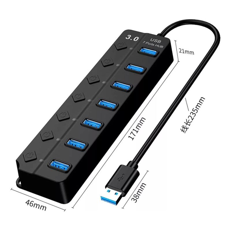 GENERICO - Multiplicador USB 3.0 con 7 puertos y protección de sobrecarga