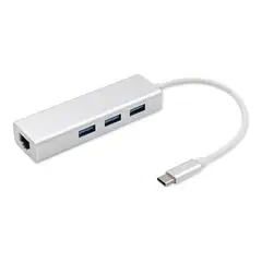 GENERICO - Adaptador USB-C a RJ45 con Hub y 3 puertos USB 2.0