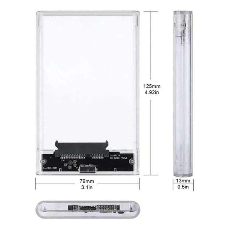 GENERICO - Cofre Transparente para Disco Duro SATA 2.5 USB 2.0 Compacto