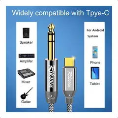 GENERICO - Cable Estéreo 1.2m USB-C a 6.35mm para Audio Profesional