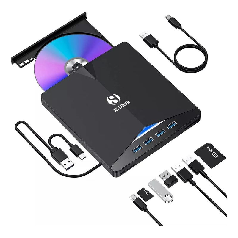 GENERICO - Grabador DVD/CD Externo con Lector y Hub USB 3.0 7 en 1