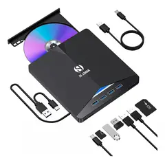 GENERICO - Grabador DVD/CD Externo con Lector y Hub USB 3.0 7 en 1