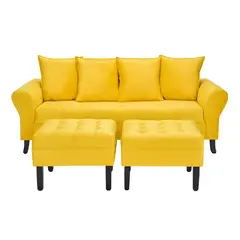 BODEVIR - Sofa Lua 3C+2 Pouf Felpa 20 Amarillo