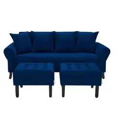 BODEVIR - Sofa Lua 3C+2 Pouf Felpa 20 Azul Marino