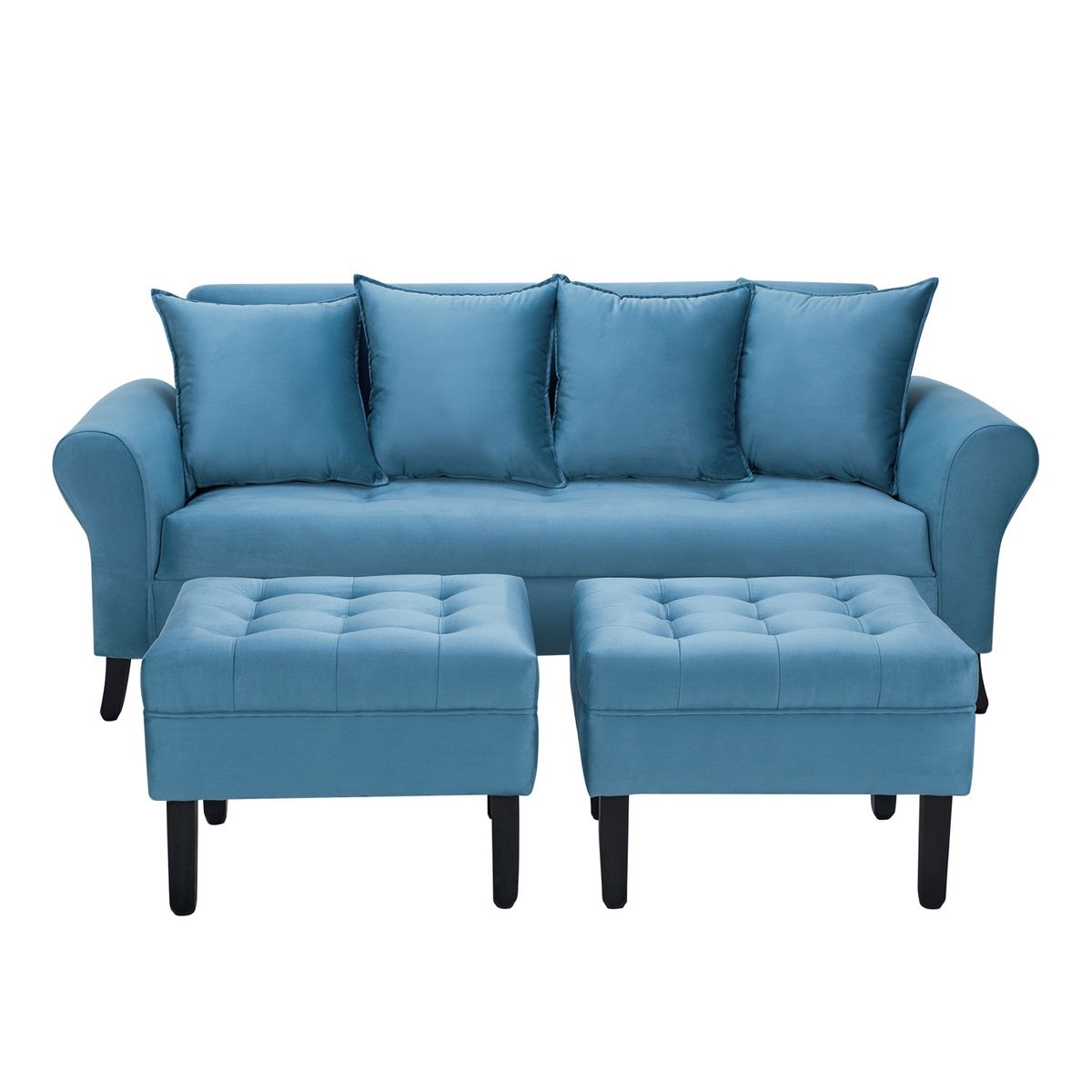 BODEVIR - Sofa Lua 3C+2 Pouf Felpa 20 Azul Petroleo