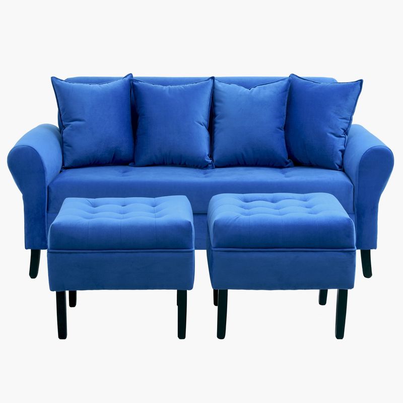 BODEVIR - Sofa Lua 3C+2 Pouf Felpa 20 Azul Rey