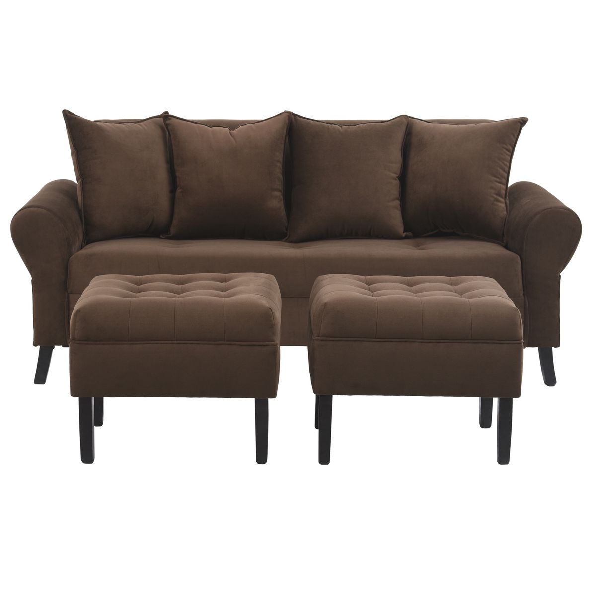 BODEVIR - Sofa Lua 3C+2 Pouf Felpa 20 Chocolate