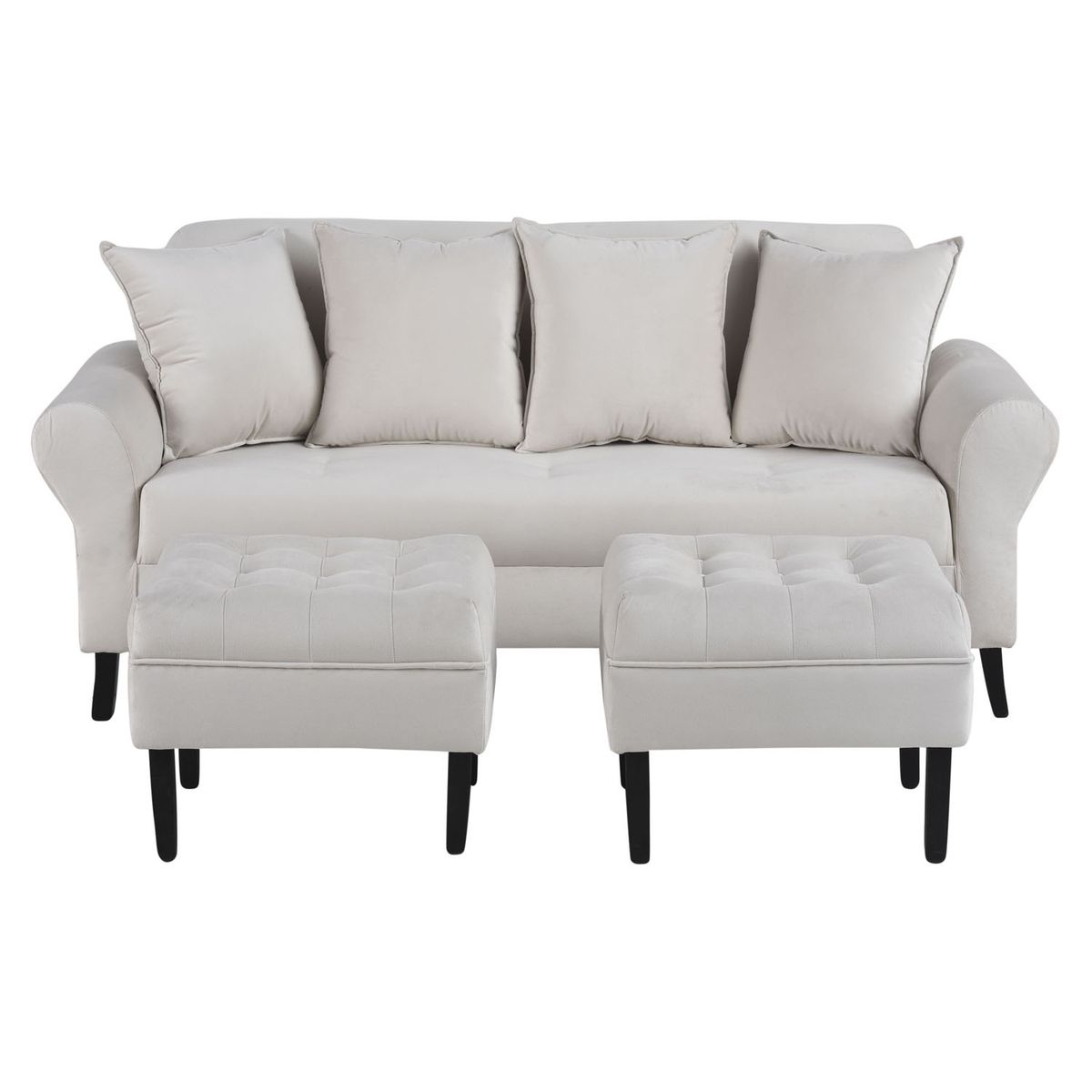 BODEVIR - Sofa Lua 3C+2 Pouf Felpa 20 Crudo