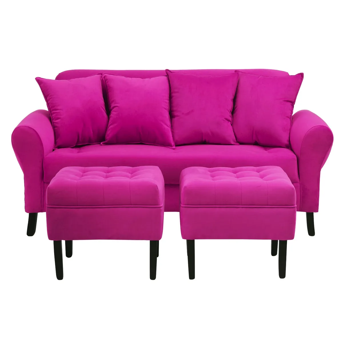 BODEVIR - Sofa Lua 3C+2 Pouf Felpa 20 Fucsia