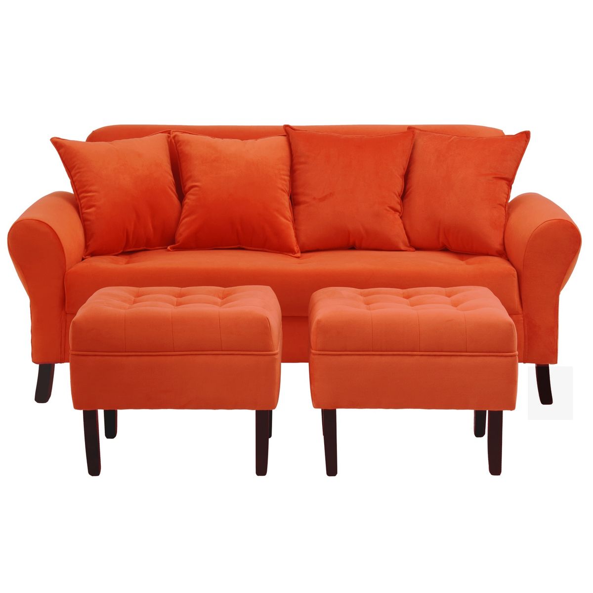 BODEVIR - Sofa Lua 3C+2 Pouf Felpa 20 Naranjo