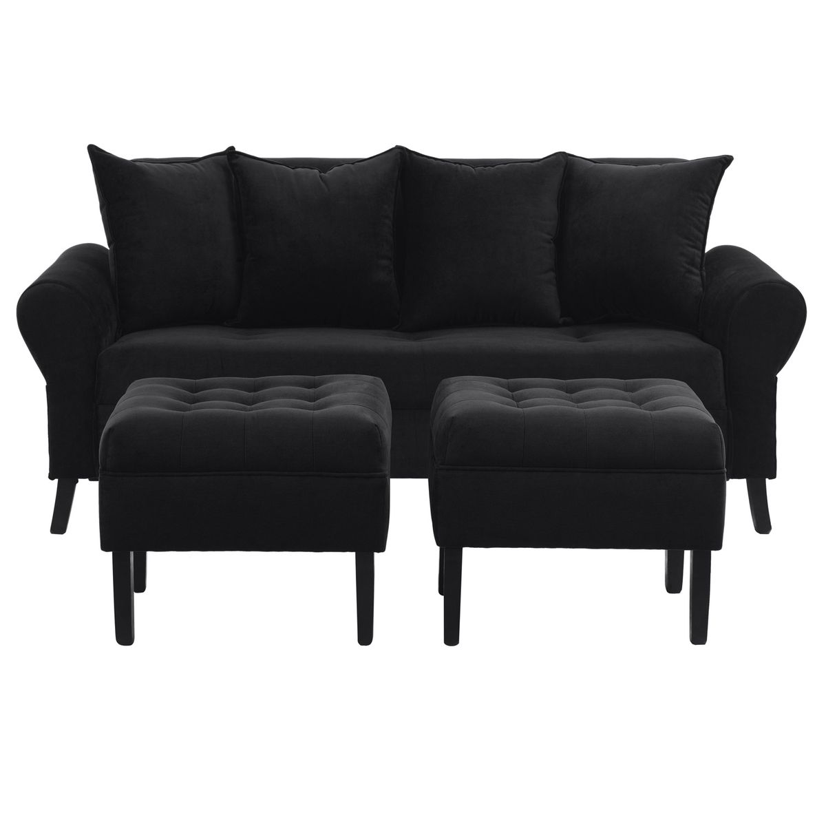 BODEVIR - Sofa Lua 3C+2 Pouf Felpa 20 Negro