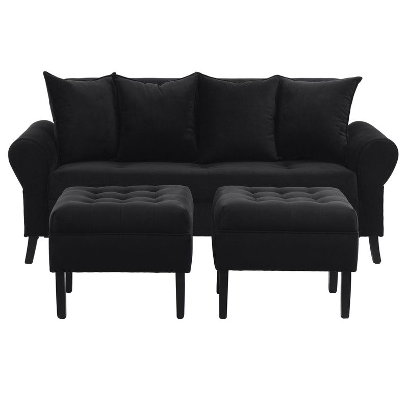 BODEVIR - Sofa Lua 3C+2 Pouf Felpa 20 Negro