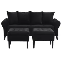 BODEVIR - Sofa Lua 3C+2 Pouf Felpa 20 Negro