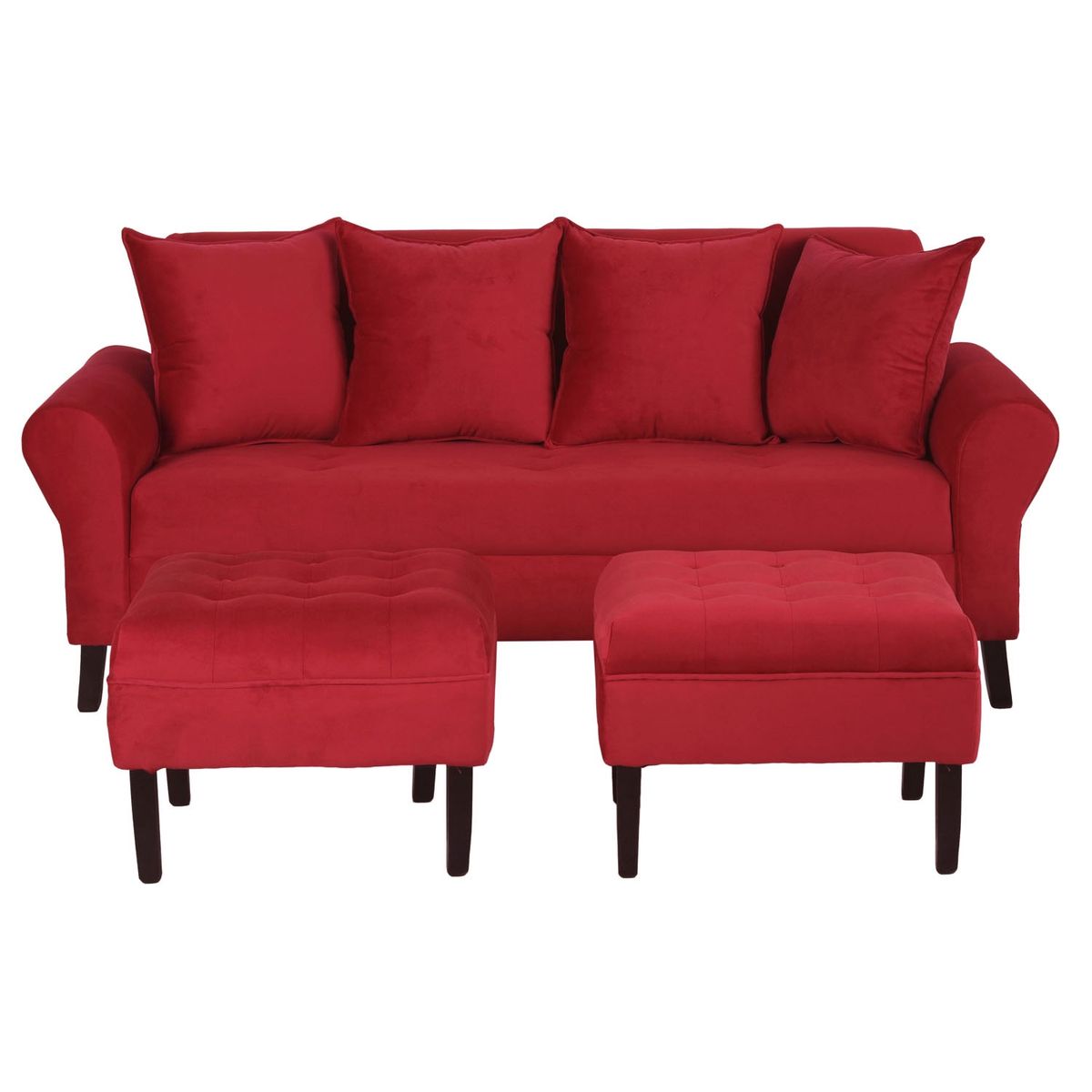 BODEVIR - Sofa Lua 3C+2 Pouf Felpa 20 Rojo