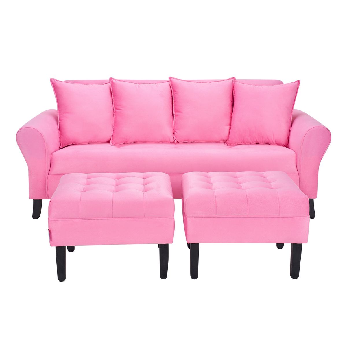 BODEVIR - Sofa Lua 3C+2 Pouf Felpa 20 Rosado