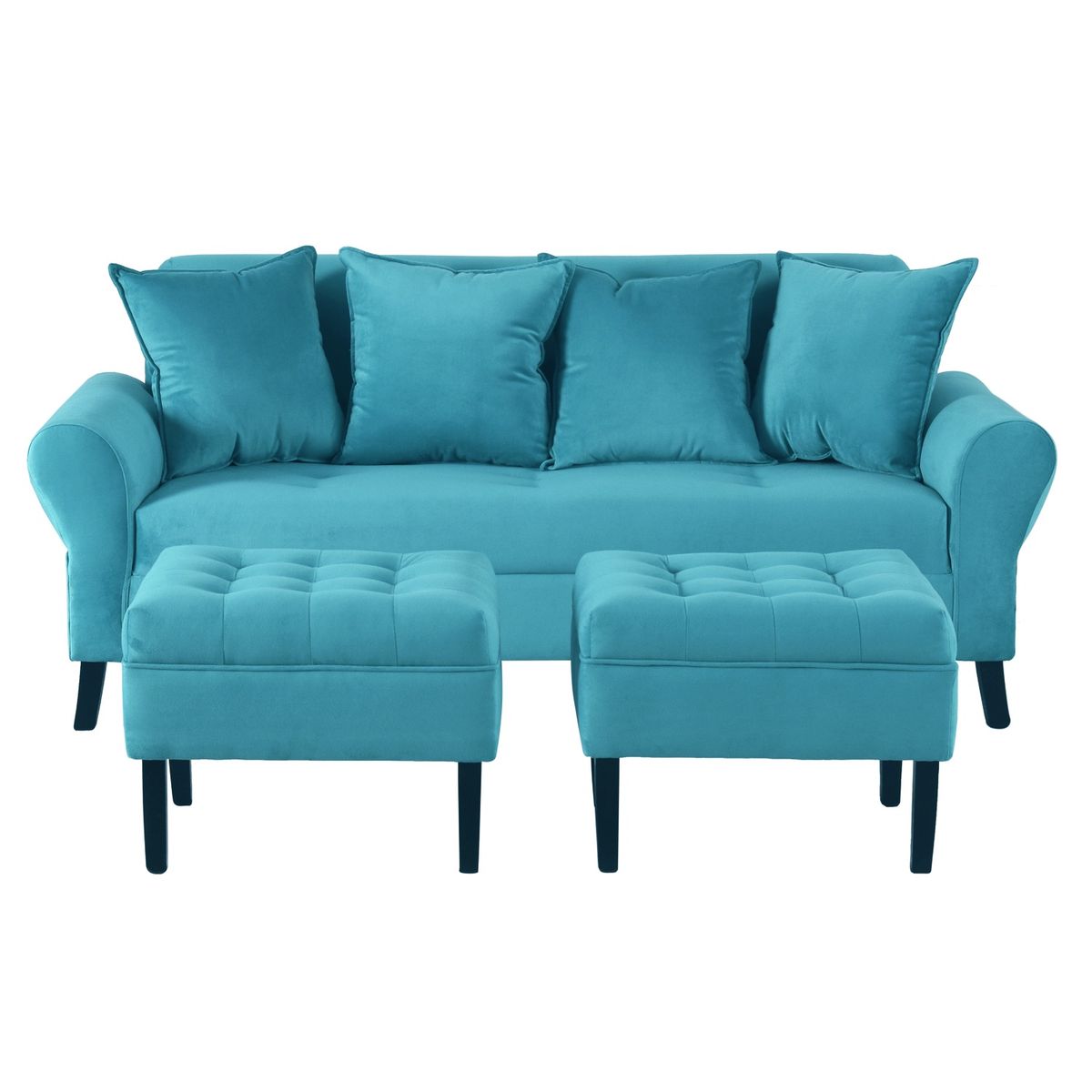 BODEVIR - Sofa Lua 3C+2 Pouf Felpa 20 Turquesa