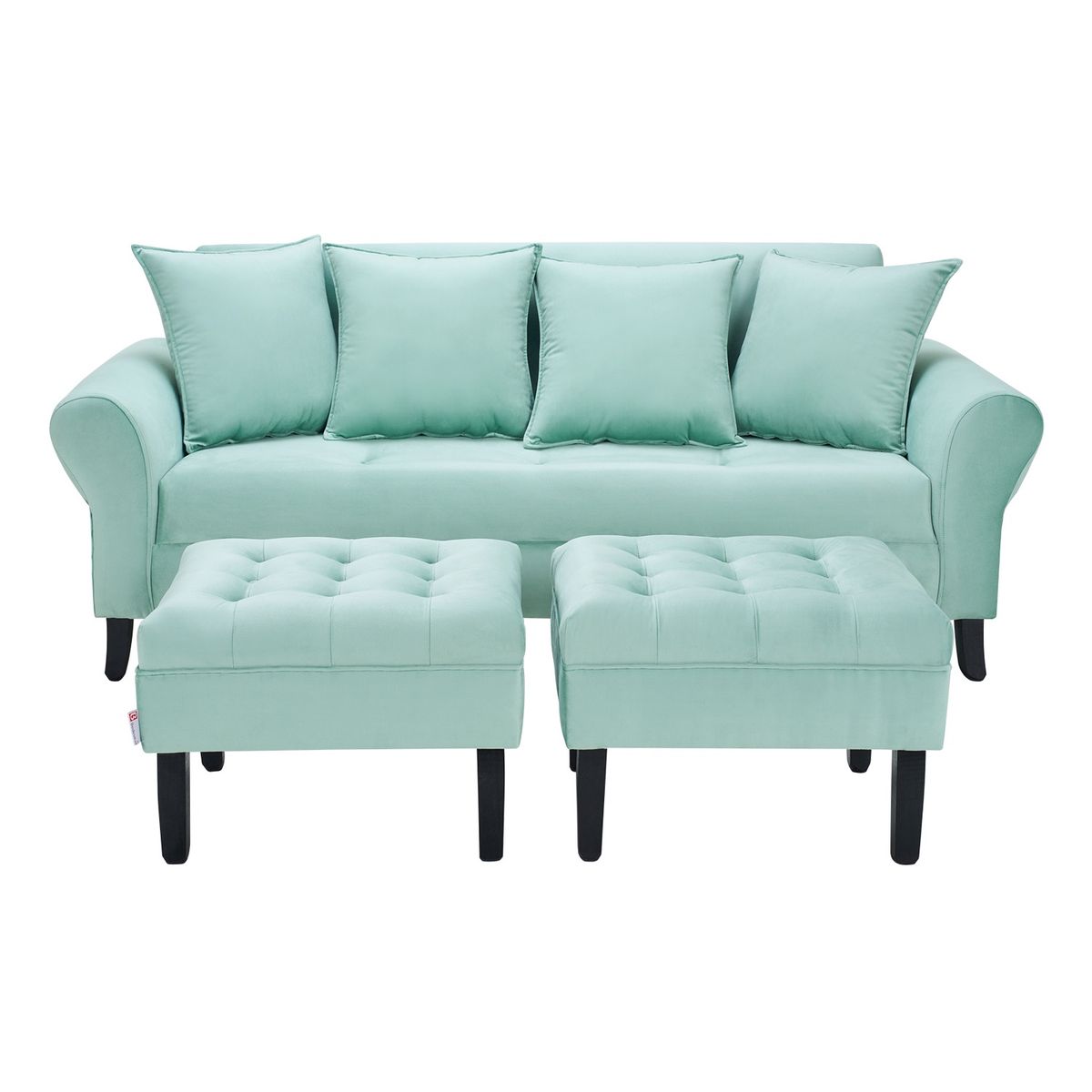 BODEVIR - Sofa Lua 3C+2 Pouf Felpa 20 Verde Agua
