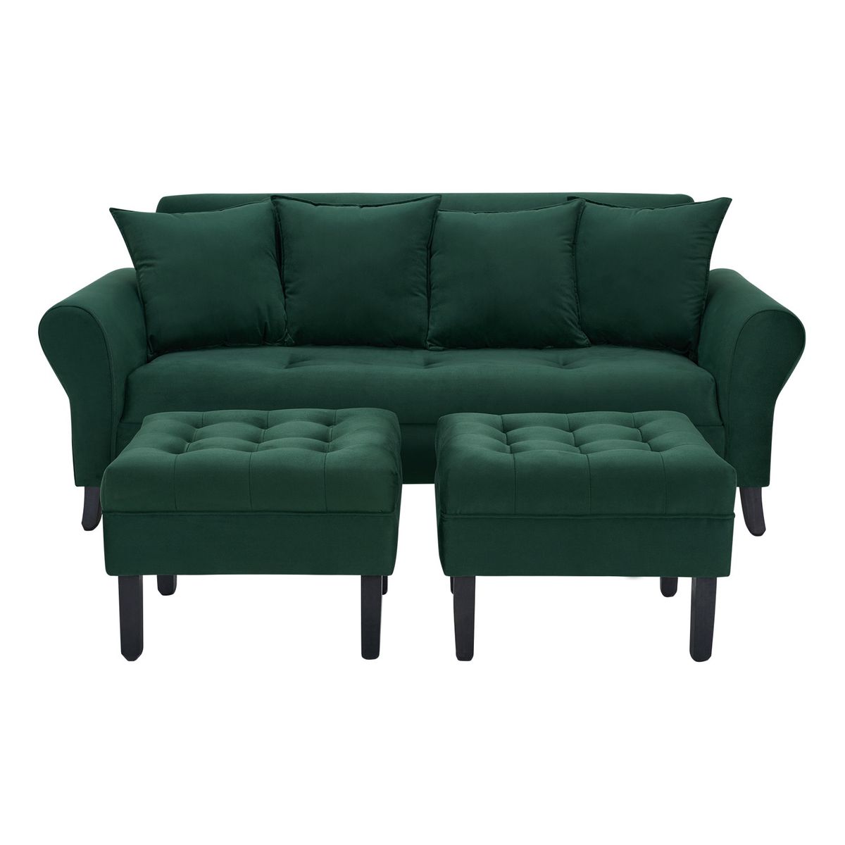 BODEVIR - Sofa Lua 3C+2 Pouf Felpa 20 Verde Botella