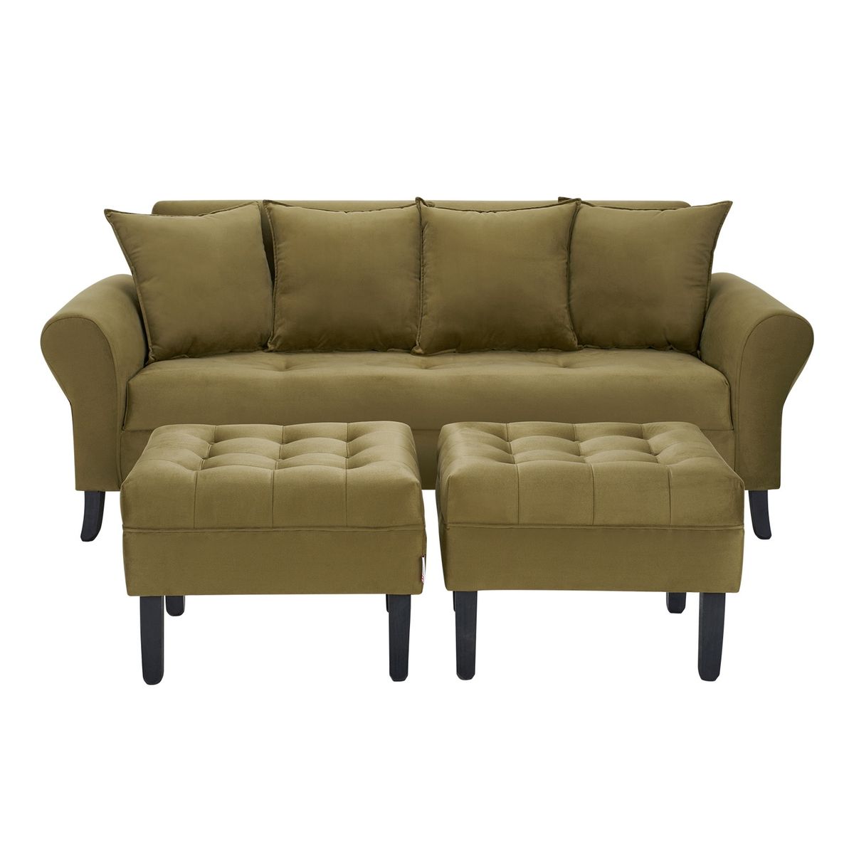 BODEVIR - Sofa Lua 3C+2 Pouf Felpa 20 Verde Musgo
