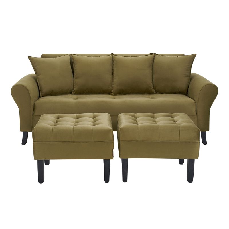 BODEVIR - Sofa Lua 3C+2 Pouf Felpa 20 Verde Musgo