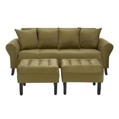 BODEVIR - Sofa Lua 3C+2 Pouf Felpa 20 Verde Musgo
