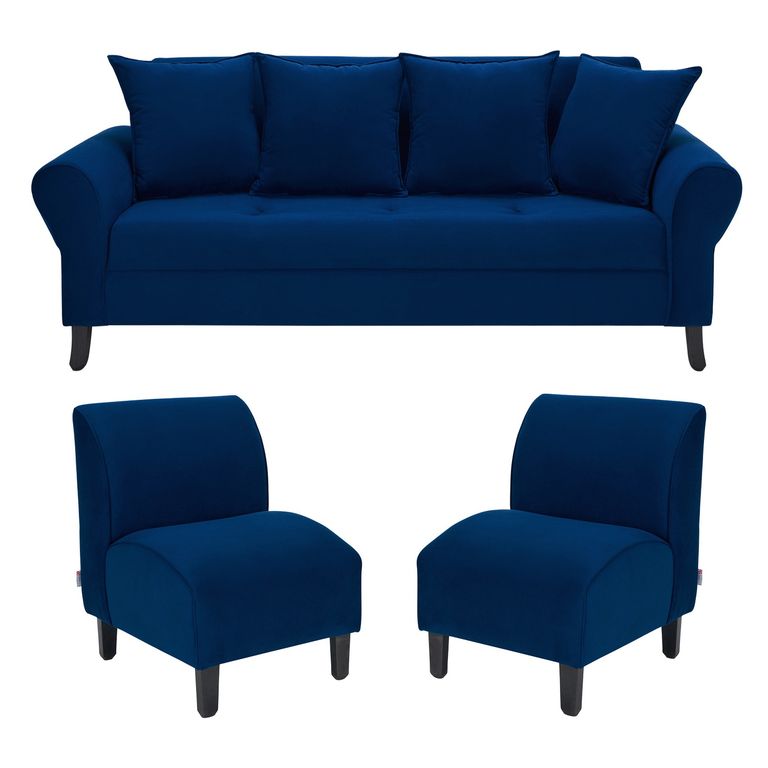 BODEVIR Sofa Lua 3C+2 Poltronas Felpa 20 Azul Marino