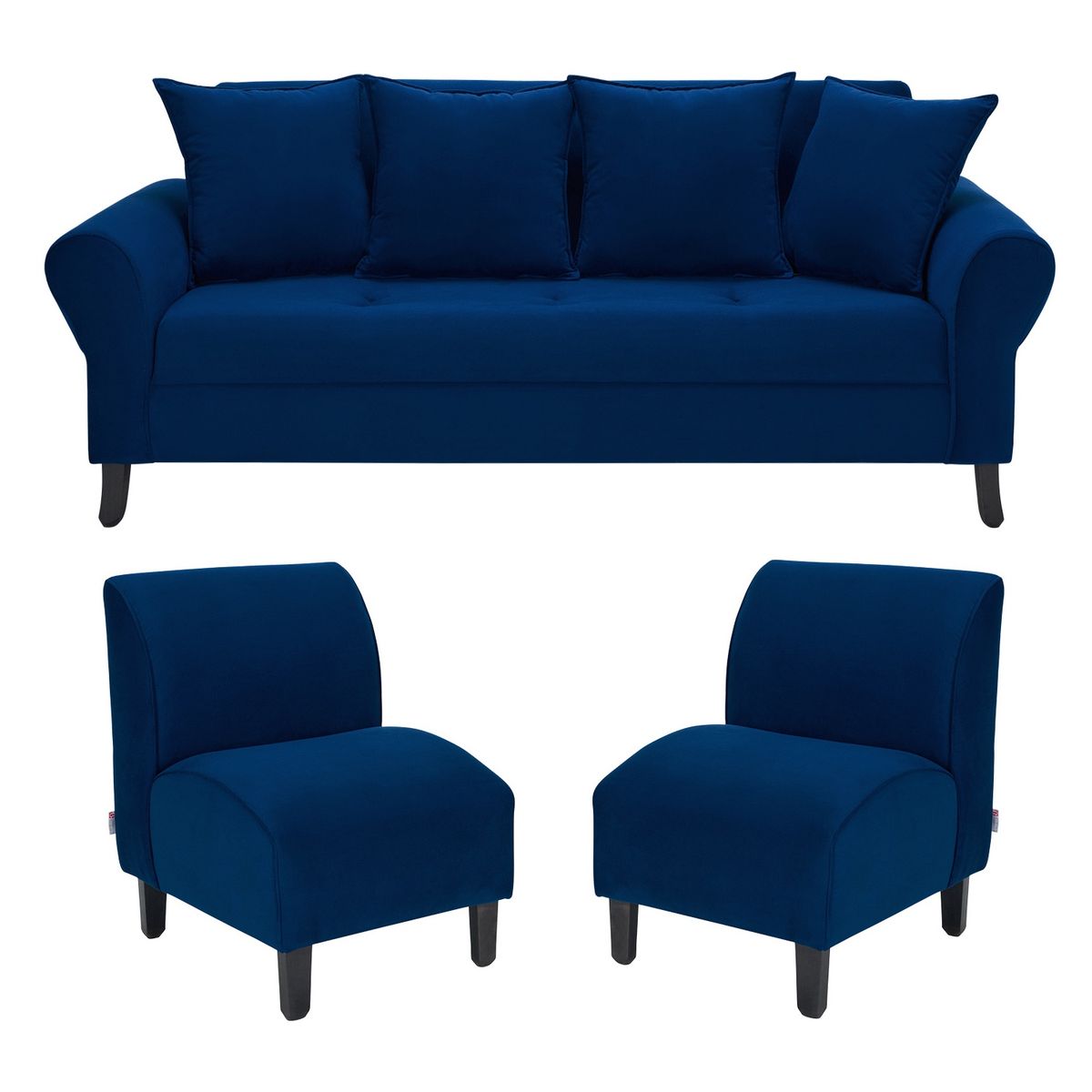 BODEVIR - Sofa Lua 3C+2 Poltronas Felpa 20 Azul Marino