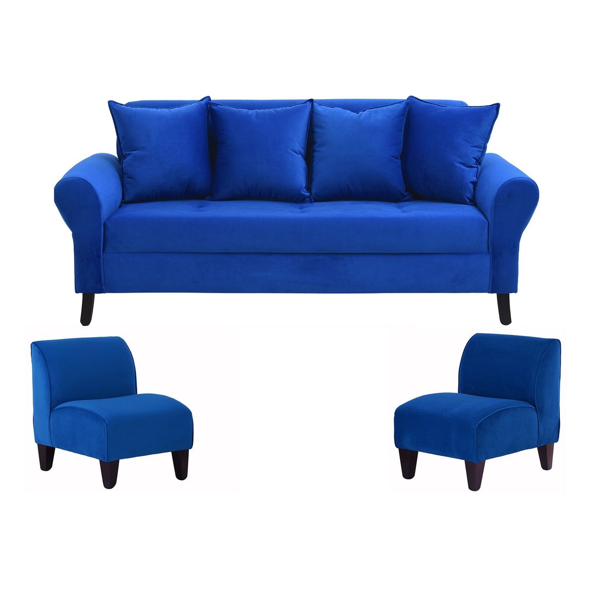 BODEVIR - Sofa Lua 3C+2 Poltronas Felpa 20 Azul Rey