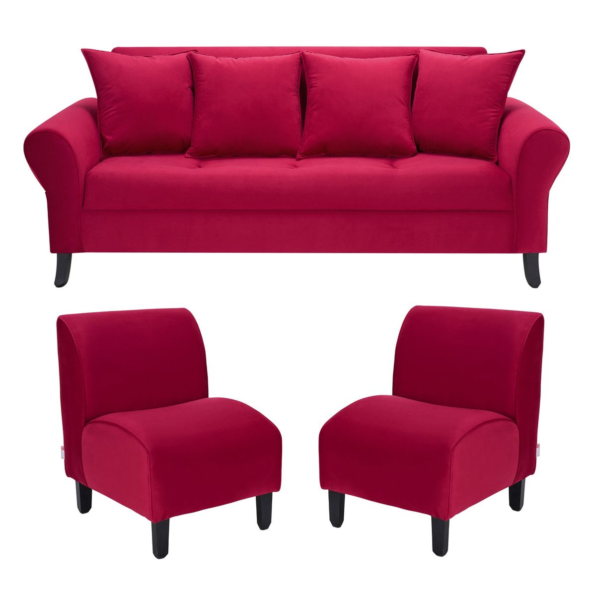 BODEVIR - Sofa Lua 3C+2 Poltronas Felpa 20 Burdeo