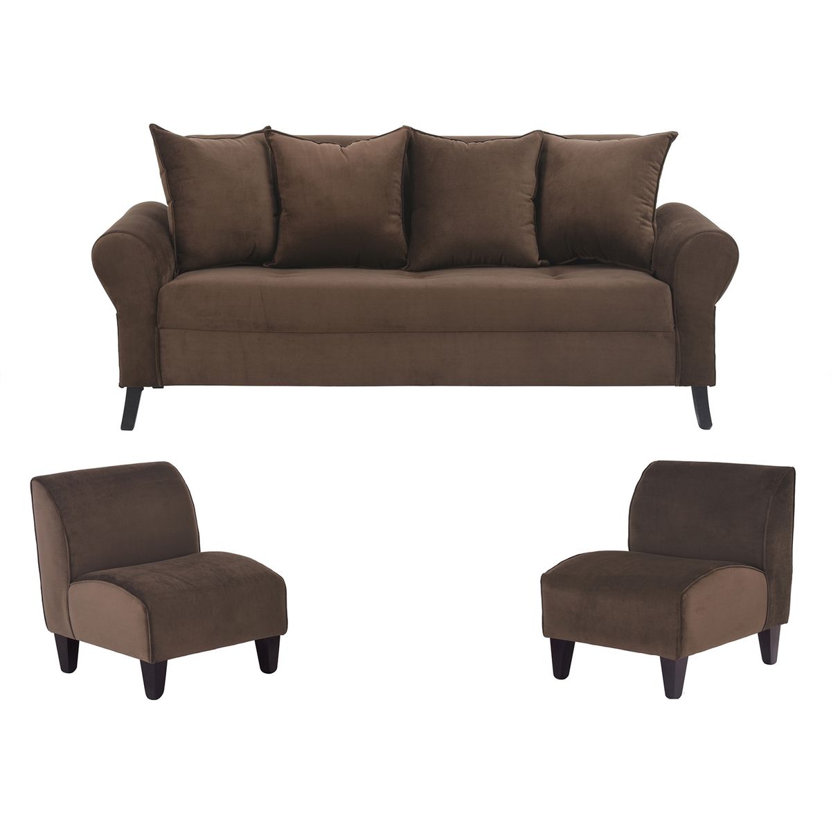 BODEVIR - Sofa Lua 3C+2 Poltronas Felpa 20 Chocolate