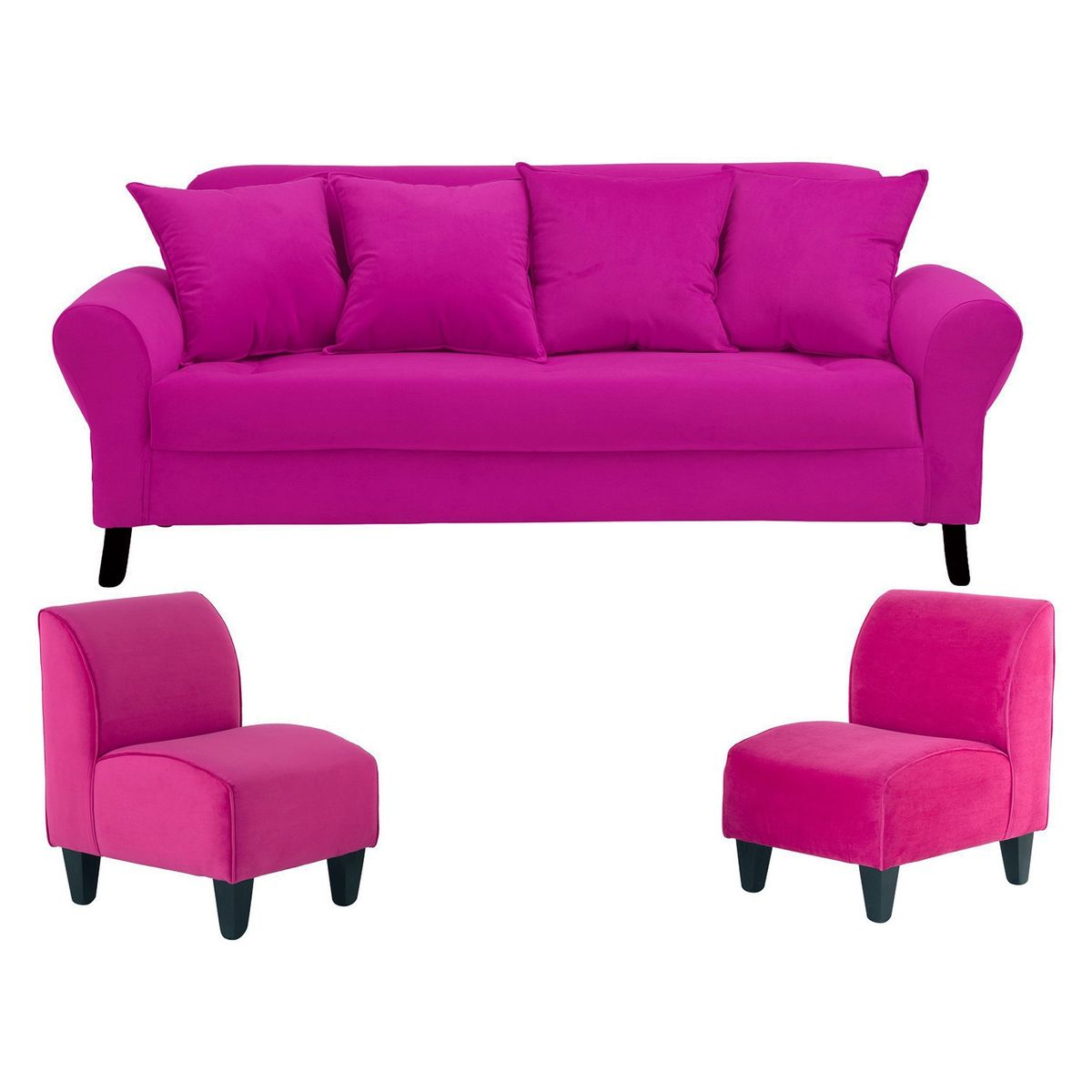 BODEVIR - Sofa Lua 3C+2 Poltronas Felpa 20 Fucsia