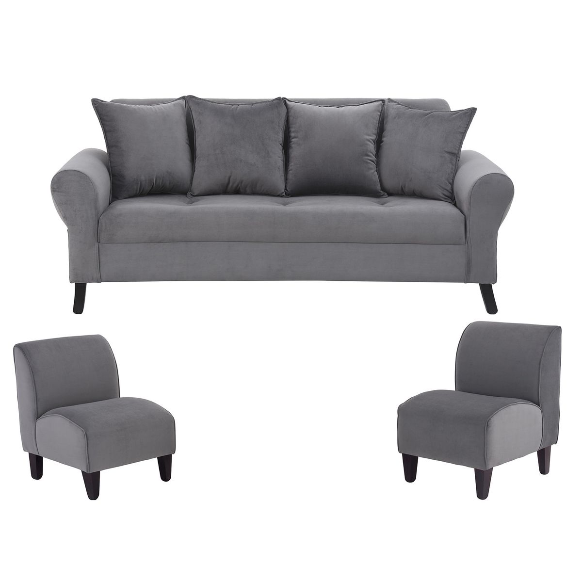 BODEVIR - Sofa Lua 3C+2 Poltronas Felpa 20 Gris
