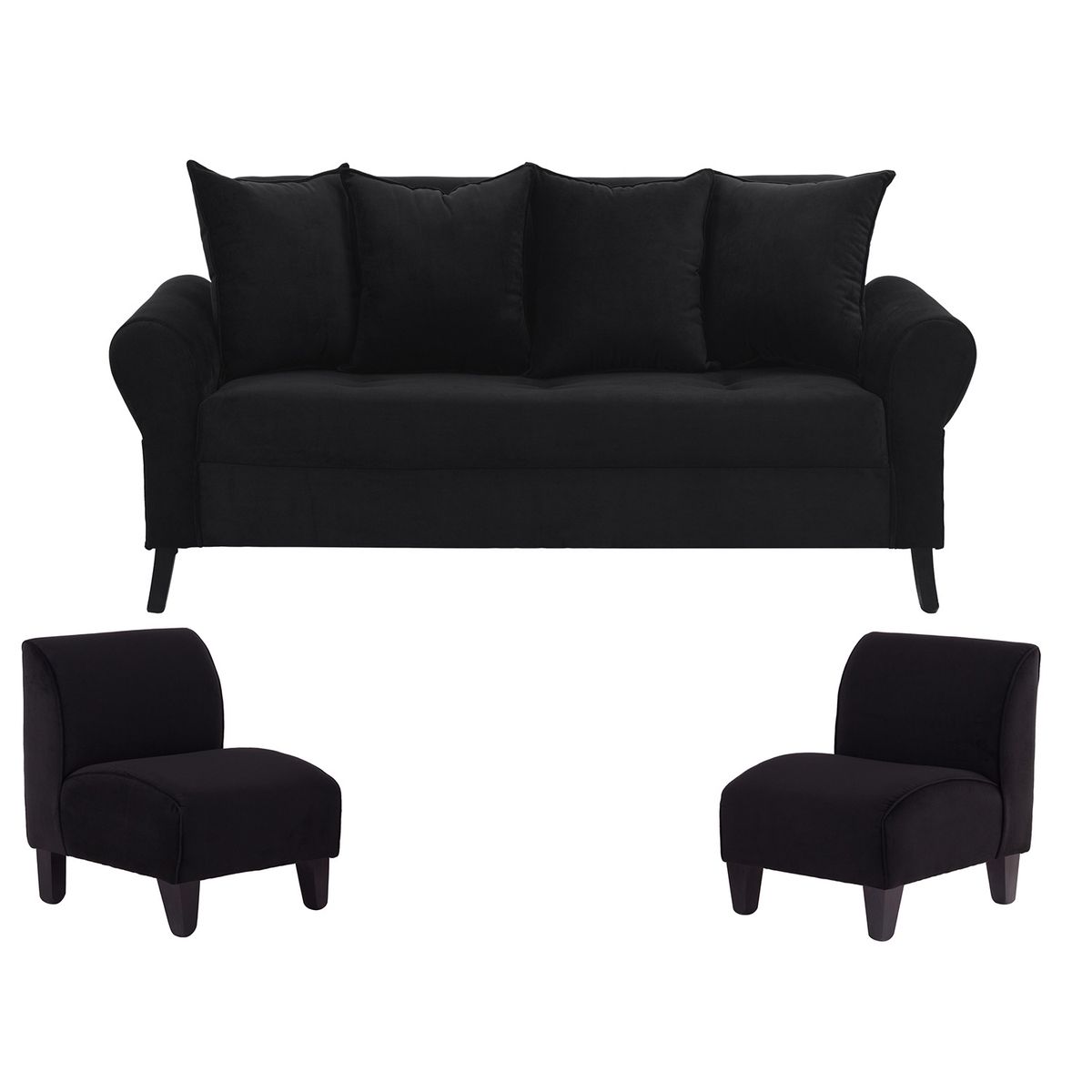BODEVIR - Sofa Lua 3C+2 Poltronas Felpa 20 Negro