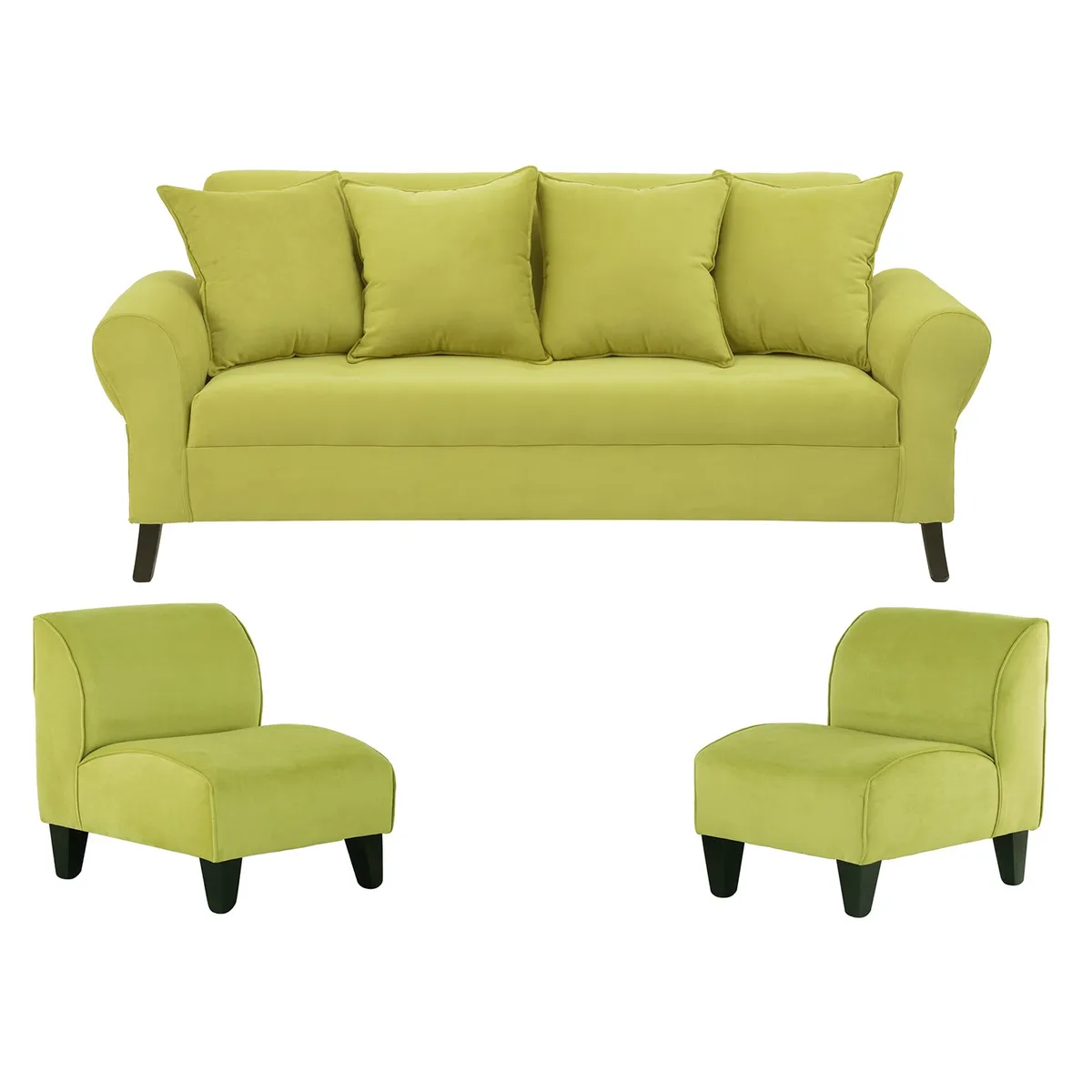 BODEVIR - Sofa Lua 3C+2 Poltronas Felpa 20 Pistacho