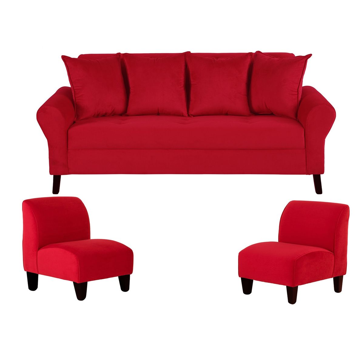 BODEVIR - Sofa Lua 3C+2 Poltronas Felpa 20 Rojo