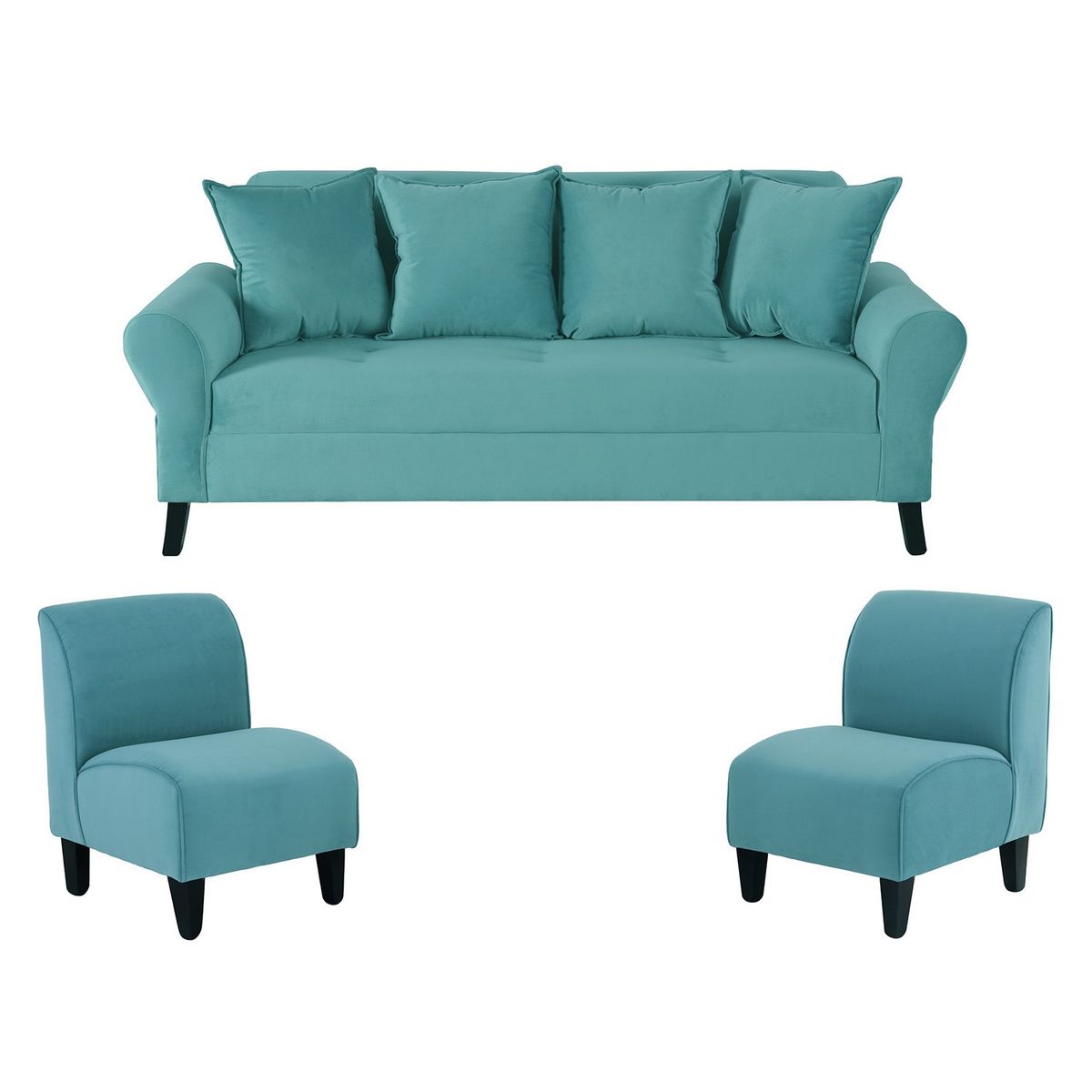 BODEVIR - Sofa Lua 3C+2 Poltronas Felpa 20 Turquesa