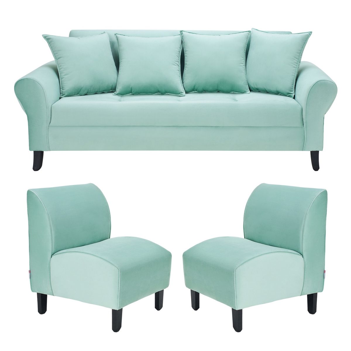 BODEVIR - Sofa Lua 3C+2 Poltronas Felpa 20 Verde Agua